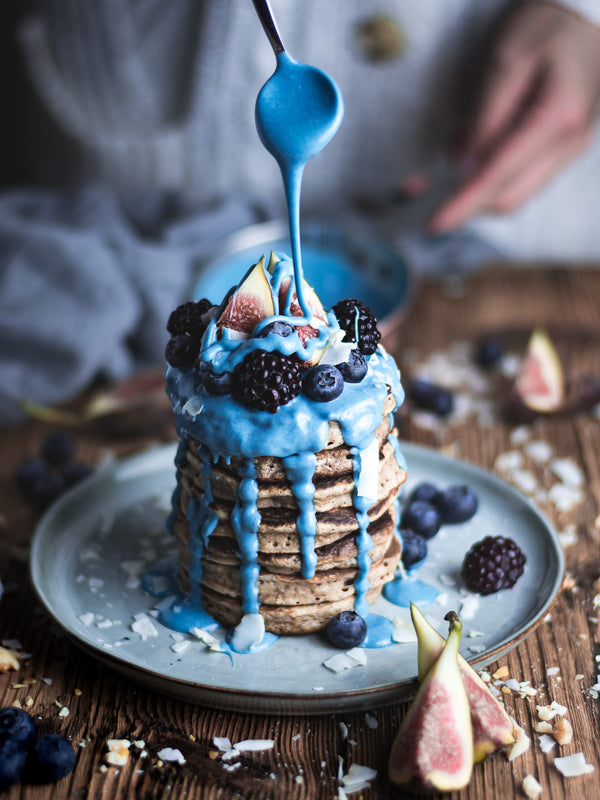 Banana & Cinnamon Pancakes with Blue Chocolate